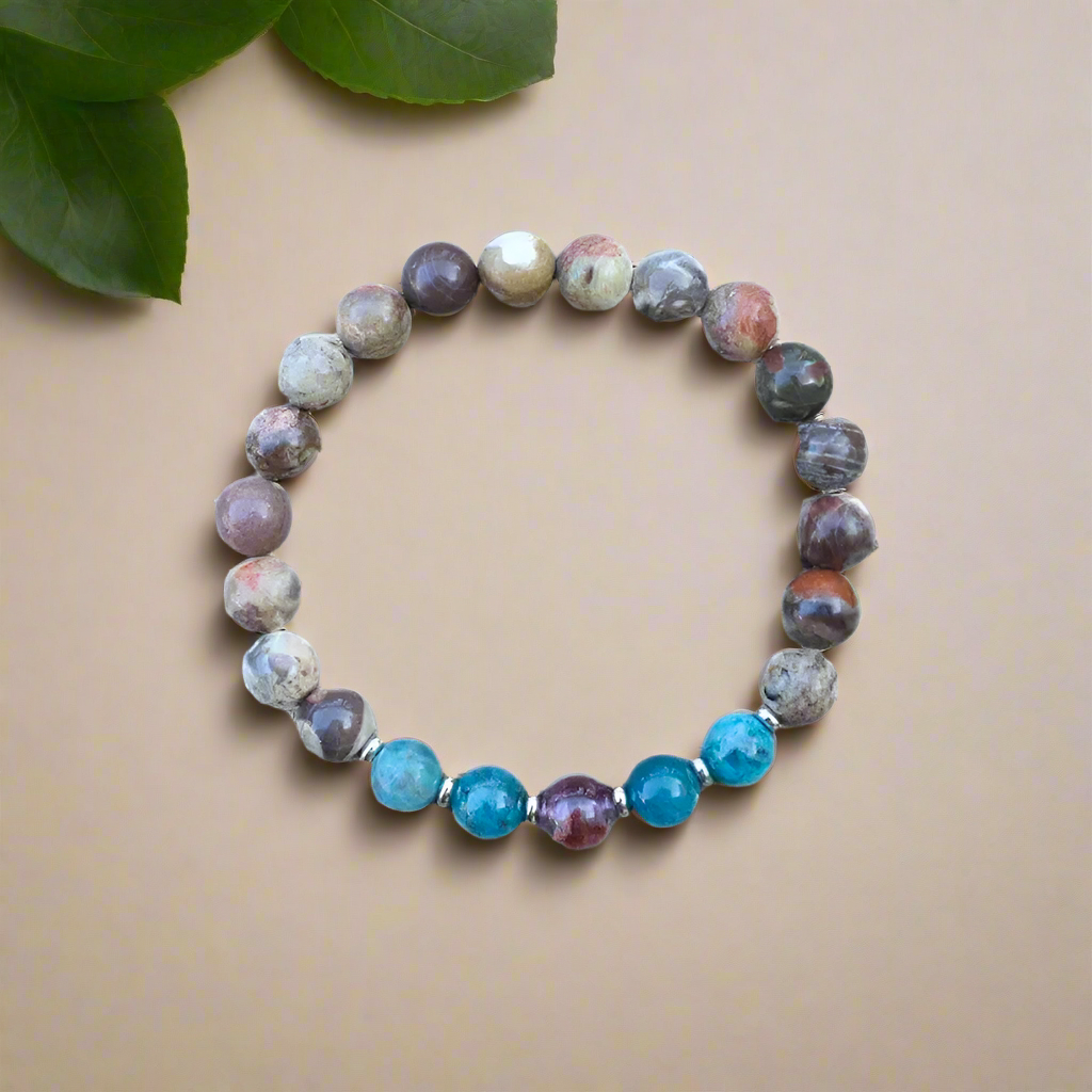 Coffee Onyx Apatite and Amethyst Mala Necklace - Grounding and Positivity