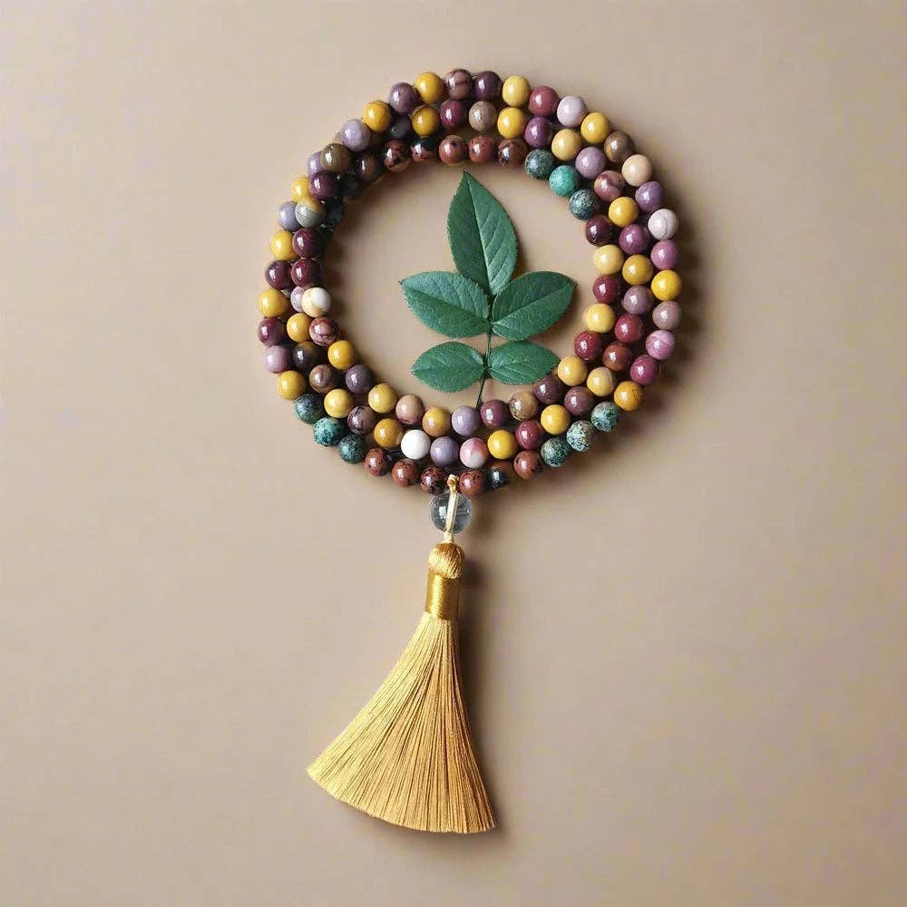 Mookaite and African Turquoise Mala Necklace with Tassel