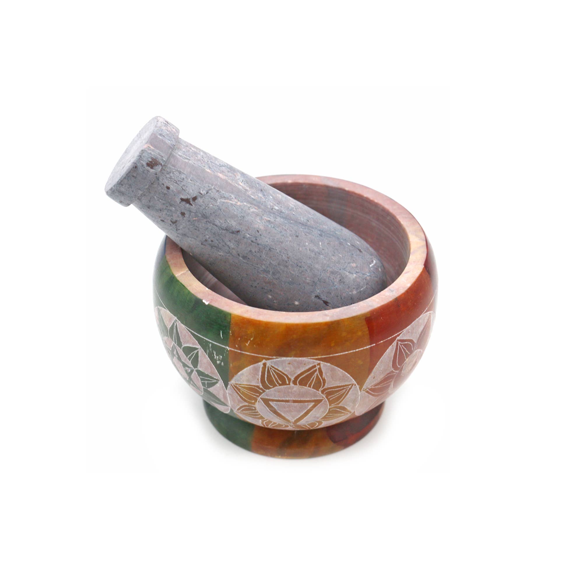 Soapstone Mortar & Pestle - Multicolor 7 Chakra