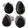 Black Tourmaline Adjustable Brass Ring