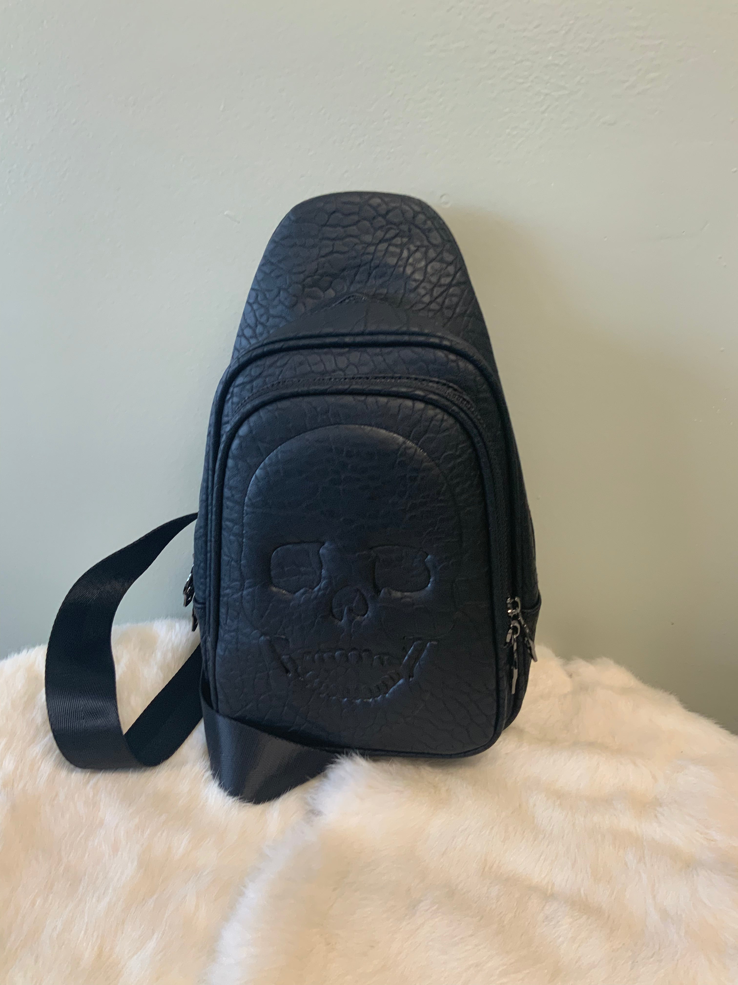 Skull Embossed Sling Bag in Vinyl