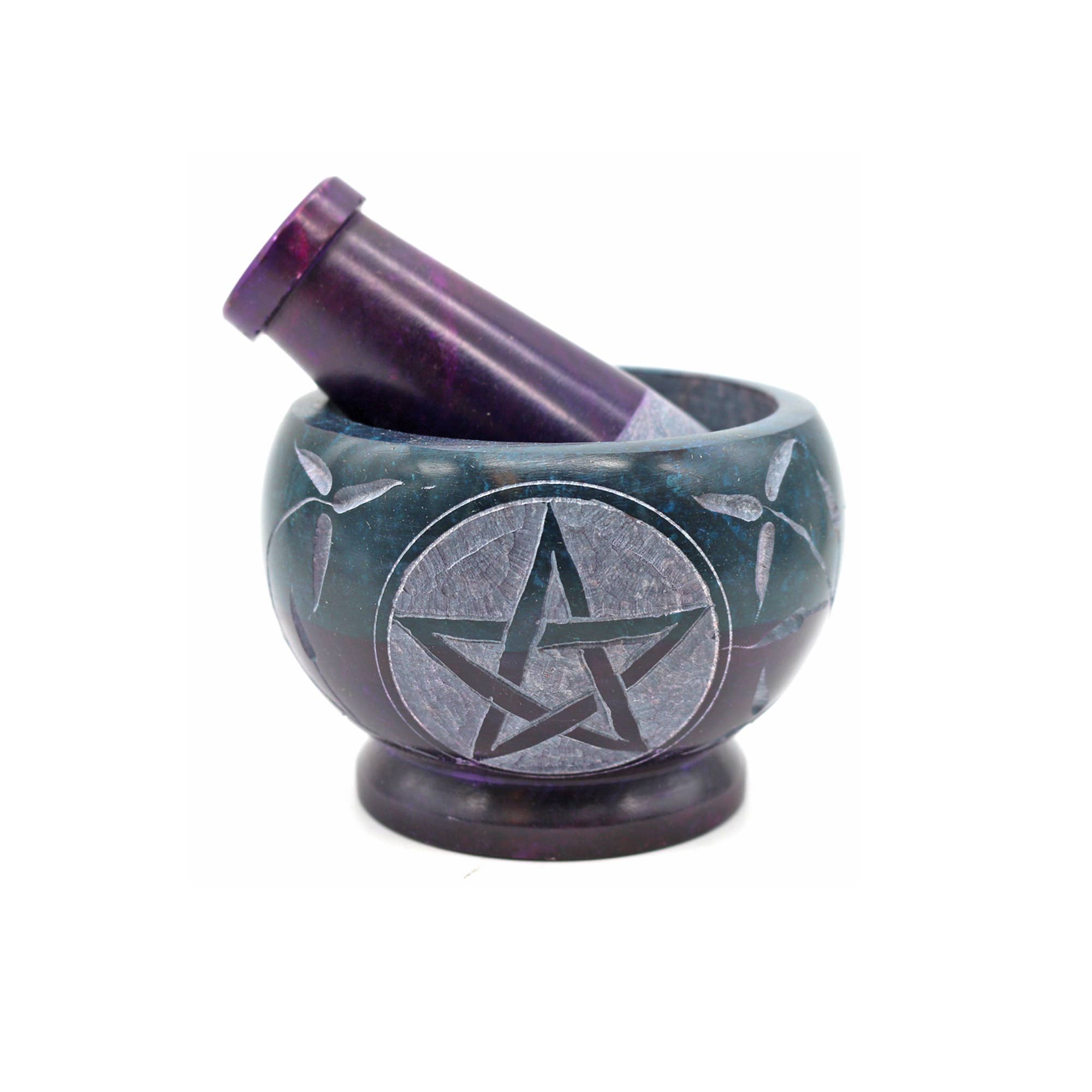 Soapstone Mortar & Pestle - Turquoise/Purple Pentacle