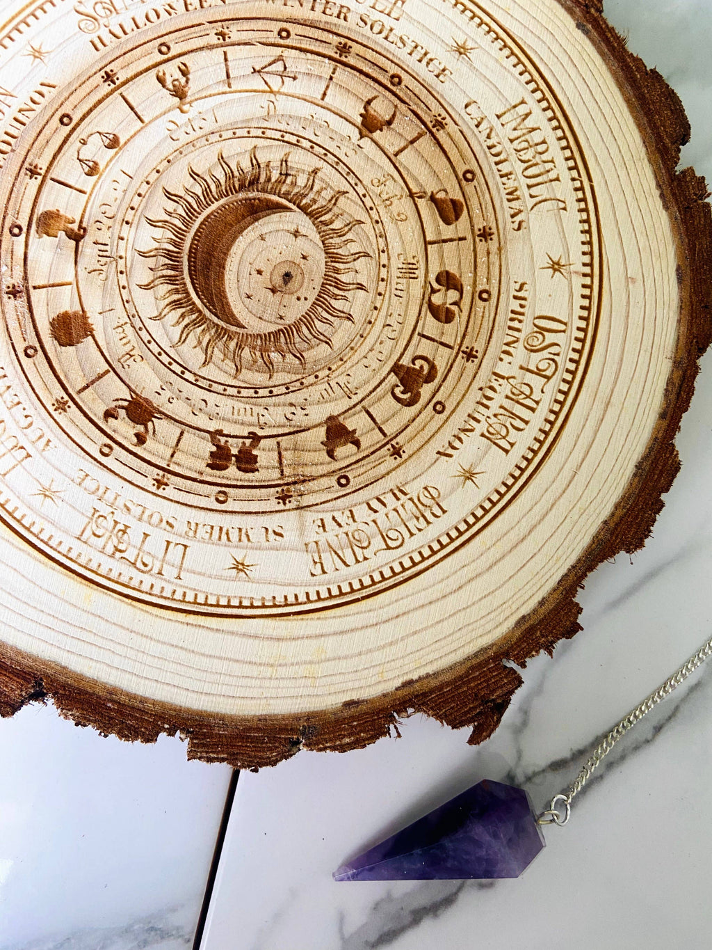 Zodiac Wheel Natural Wood Pendulum Board