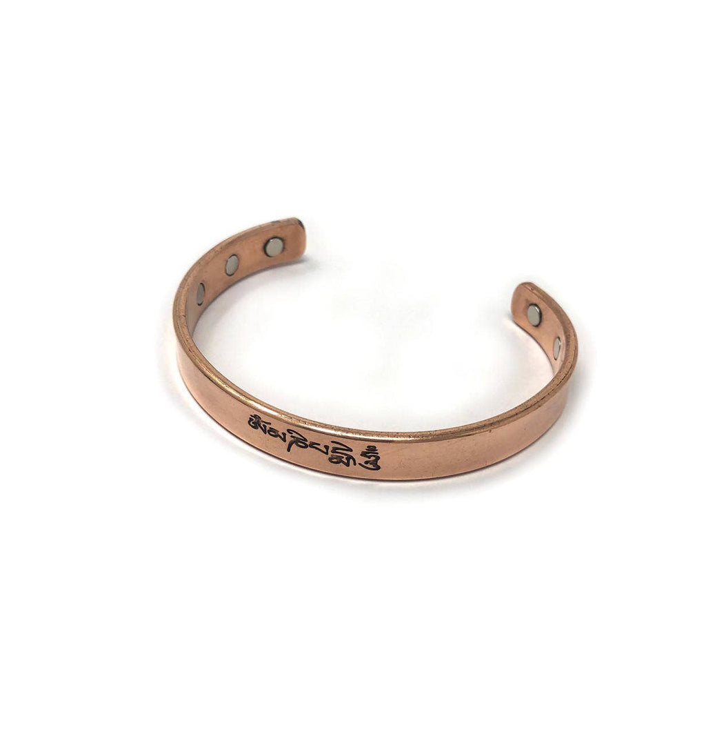 Copper Bracelet Magnetic, Om Mani Padme Hum Solid