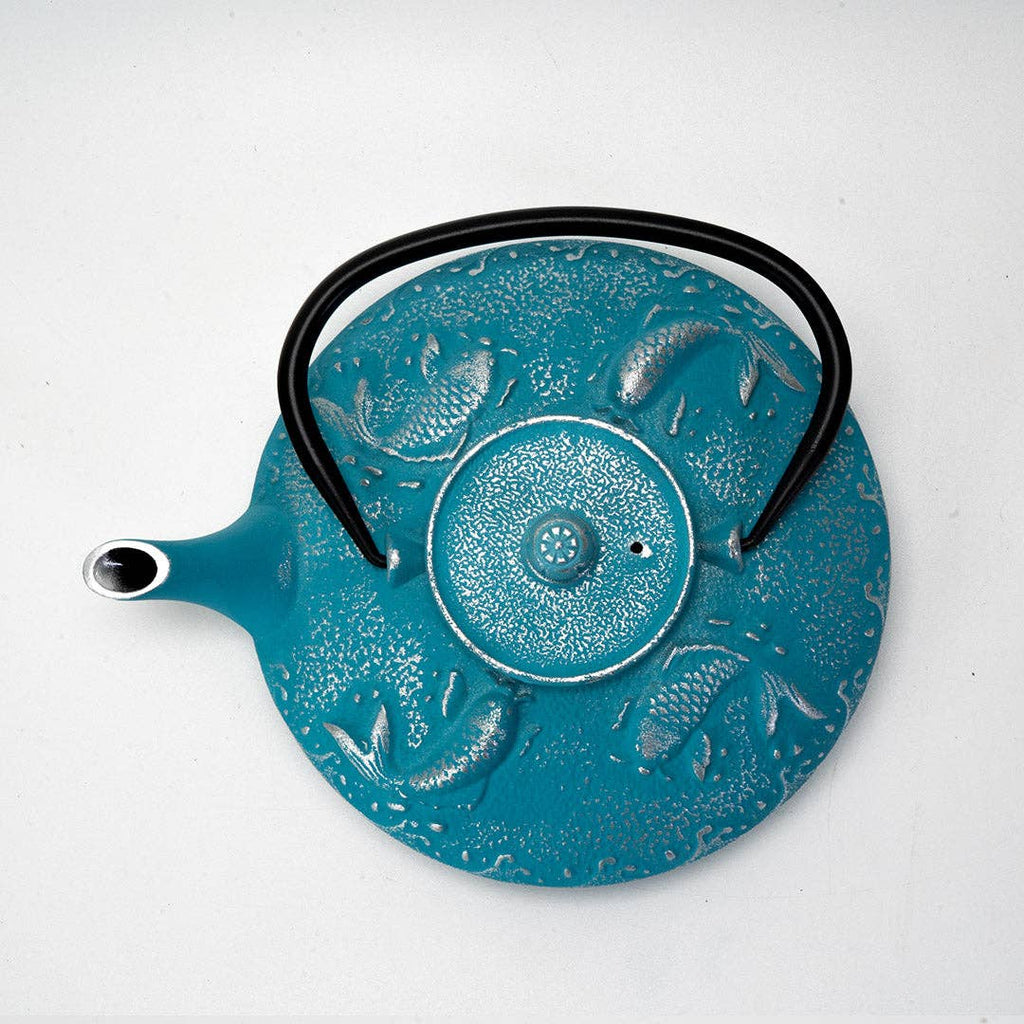 Blue Koi Fish Design 27oz Cast Iron Tea Pot (1/8)