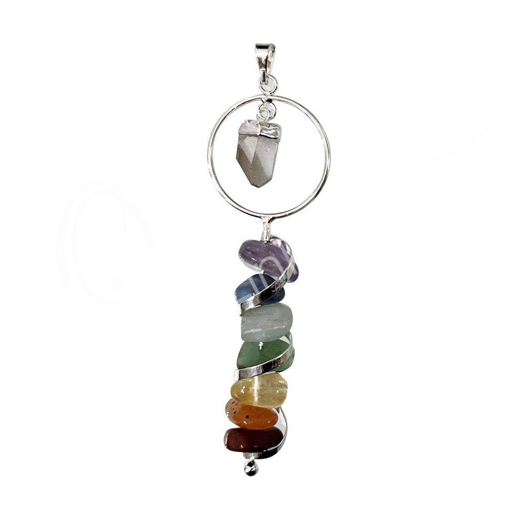 PENDANT - CHAKRA TUMBLED STONES WITH CRYSTAL QUARTZ POIN