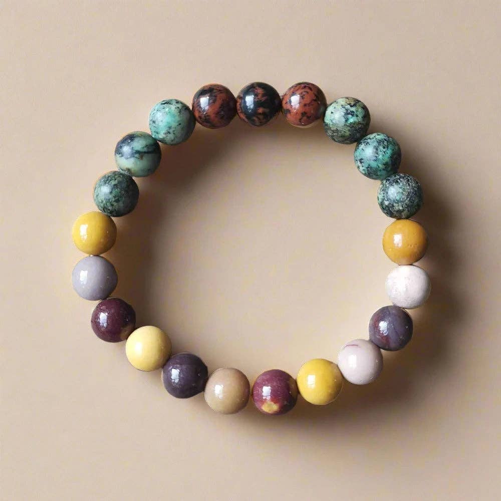 Mookaite and African Turquoise Mala Necklace with Tassel