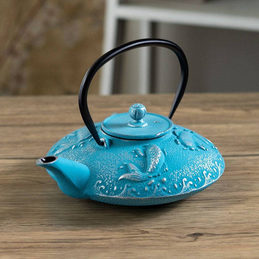 Blue Koi Fish Design 27oz Cast Iron Tea Pot (1/8)