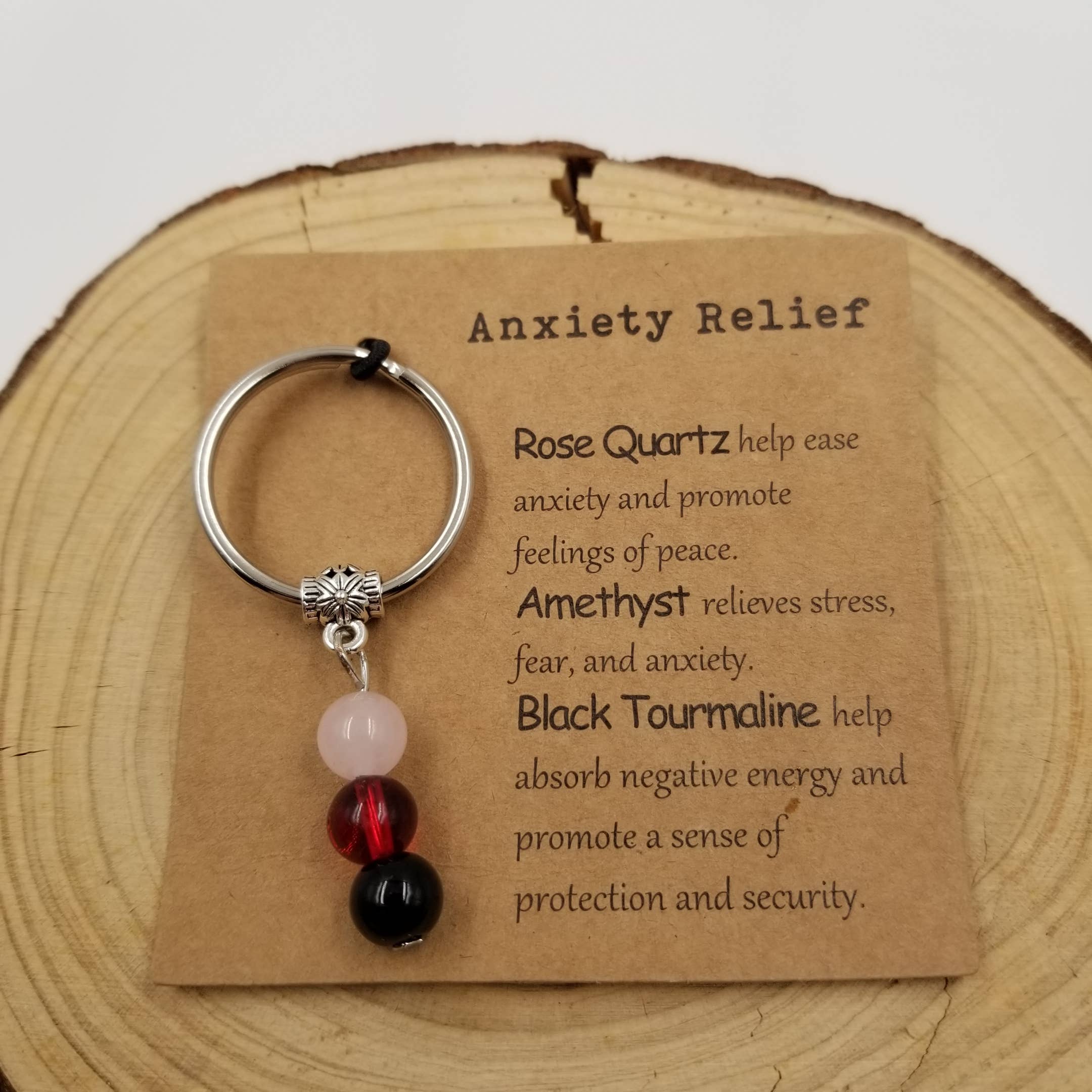 Natural Stone Bead Lucky Chakra Keychain With Card
