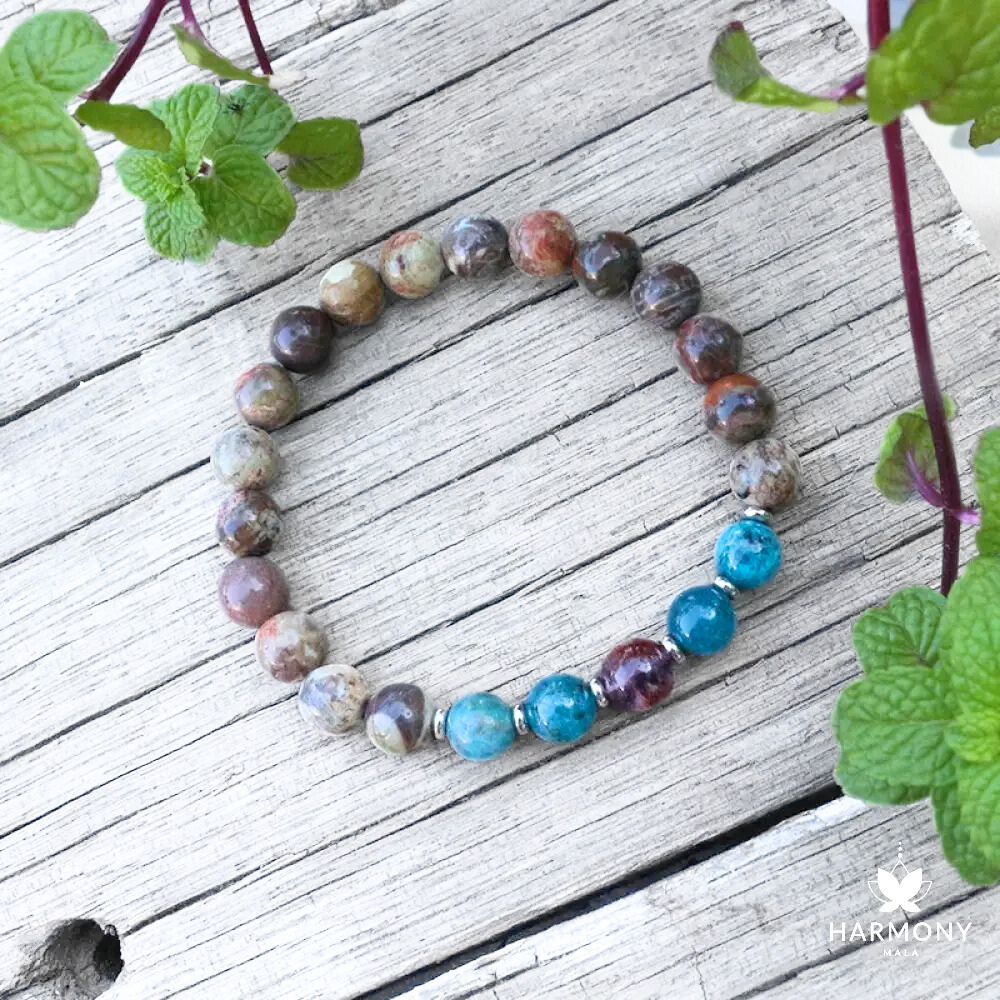 Coffee Onyx Apatite and Amethyst Mala Necklace - Grounding and Positivity