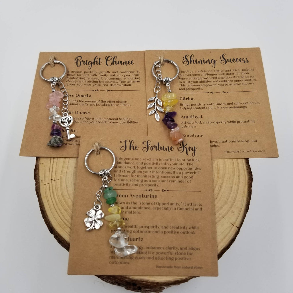 Natural Stone Wish Chakra Keychain With Card