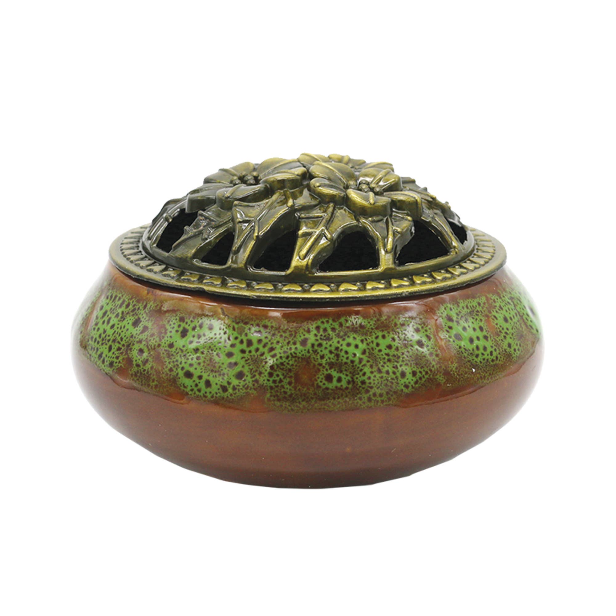 Incense Cone Burner Bowl (3 in.) - Brown & Green