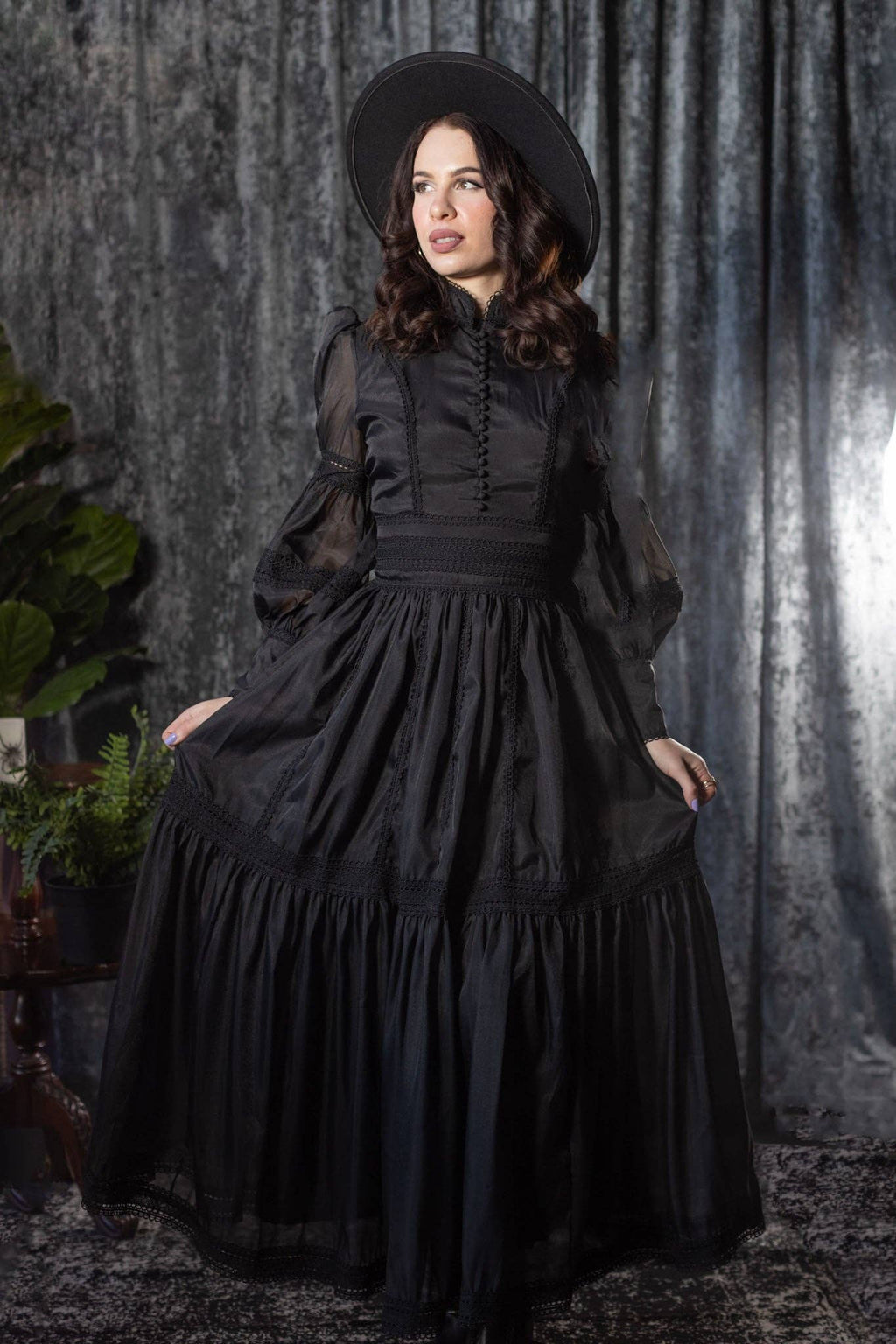 Morgana - Romantic Victorian Inspired MAXI  Dress - MAXI - BLACK - READY TO SHIP