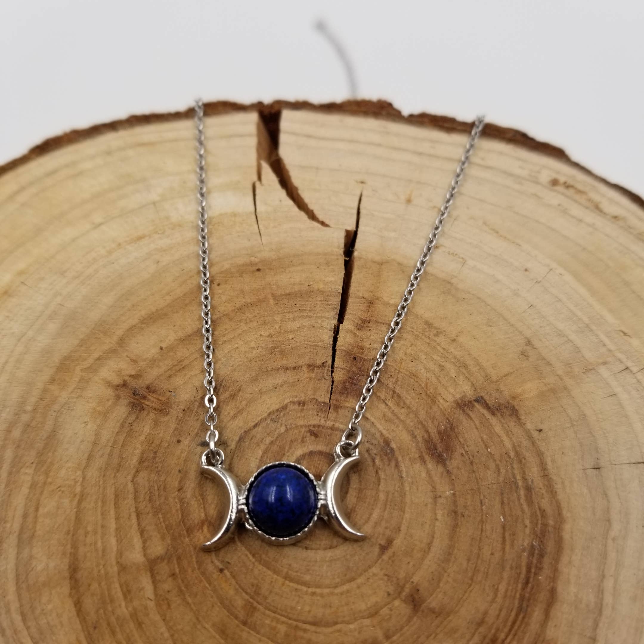 Natural Stone Double Moon Guardian Stone Necklace