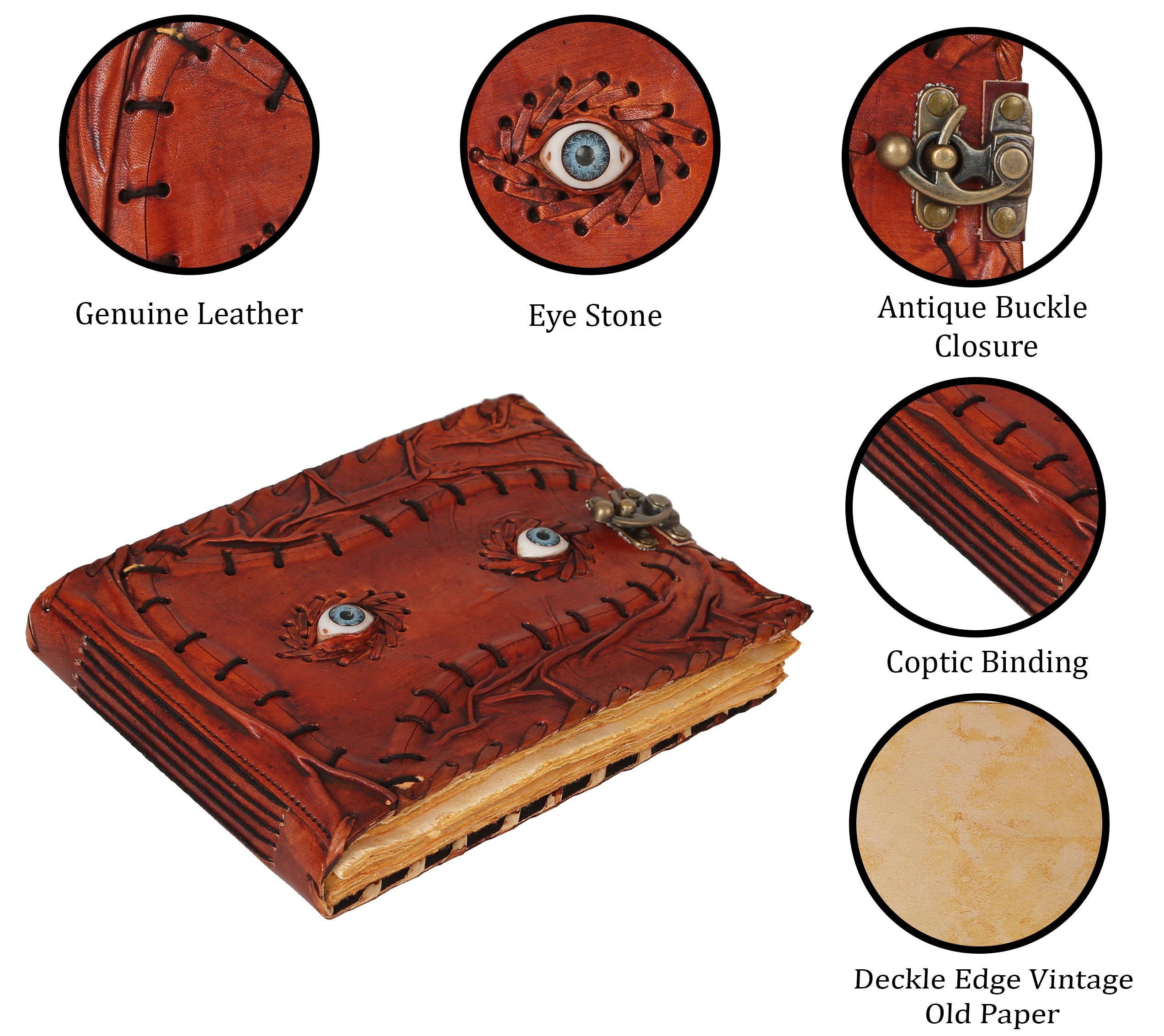 Hocus Pocus Book of Spells Leather Journal Deckle Edge Paper Grimoire Journal Third Eye Vintage Book of Shadows Seven Chakra Antique Spell Book Lock Clasp Notebook Witch