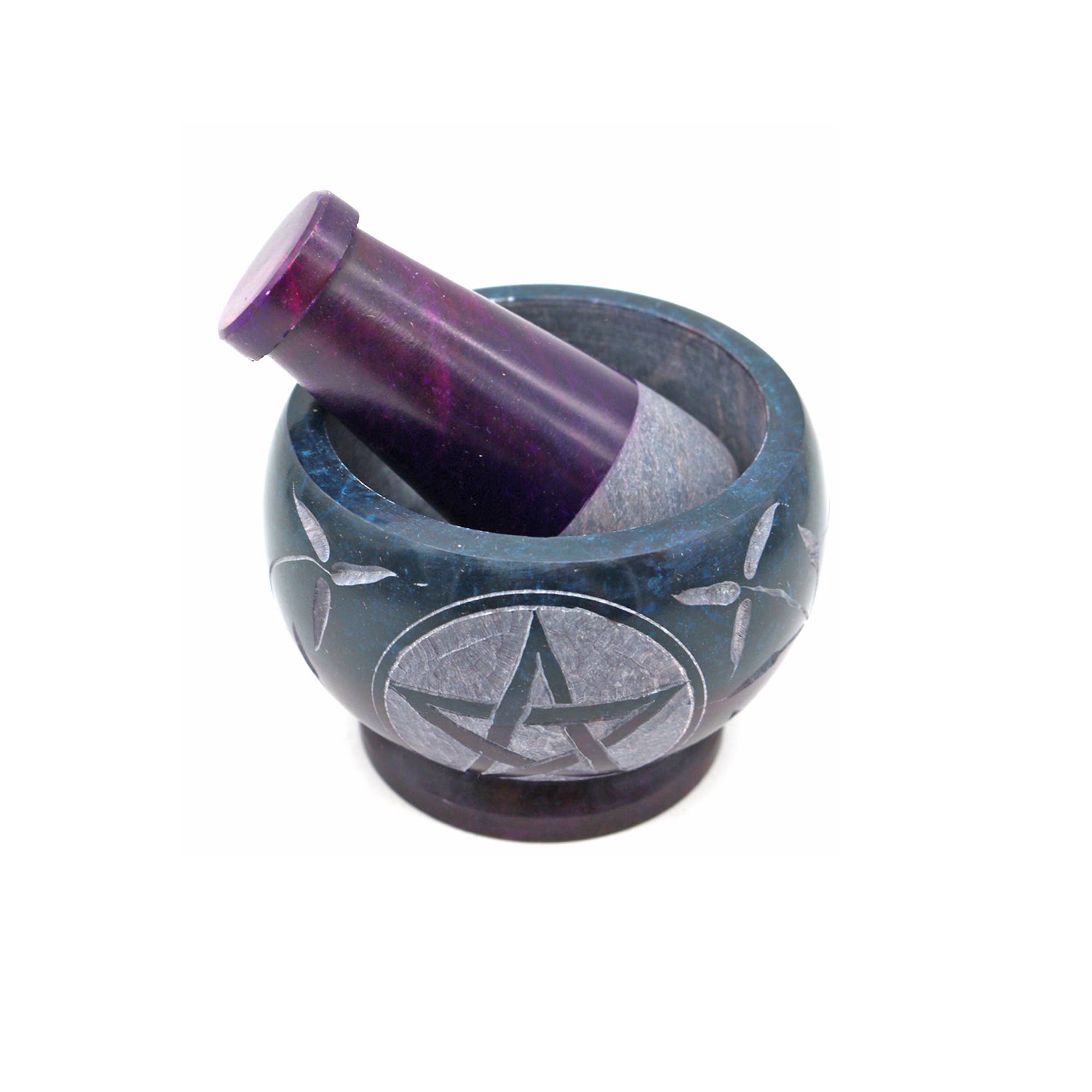 Soapstone Mortar & Pestle - Turquoise/Purple Pentacle