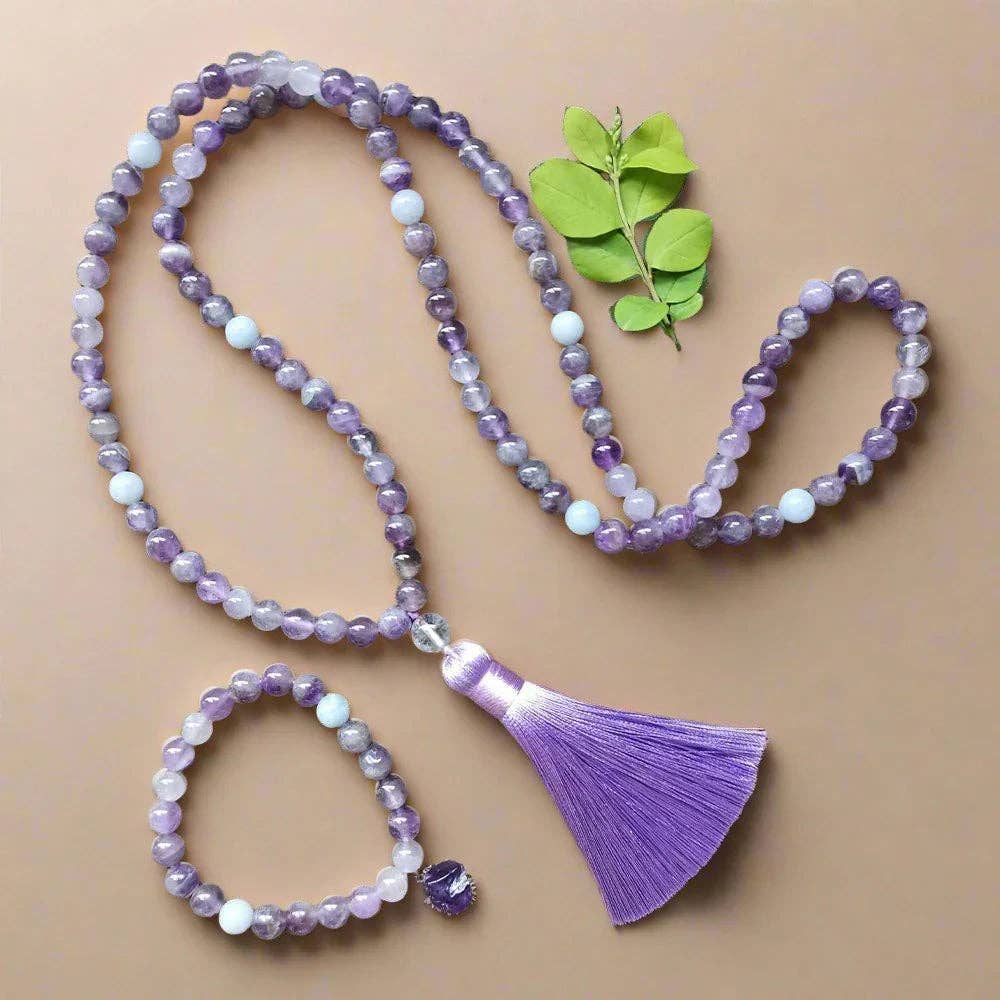 Amethyst Mala Bead Necklace With Tassel – Calmness