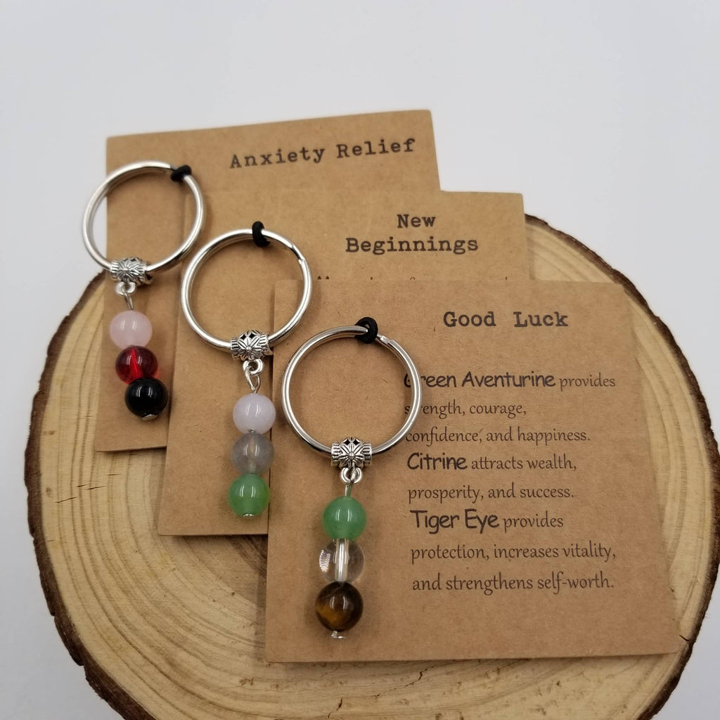 Natural Stone Bead Lucky Chakra Keychain With Card