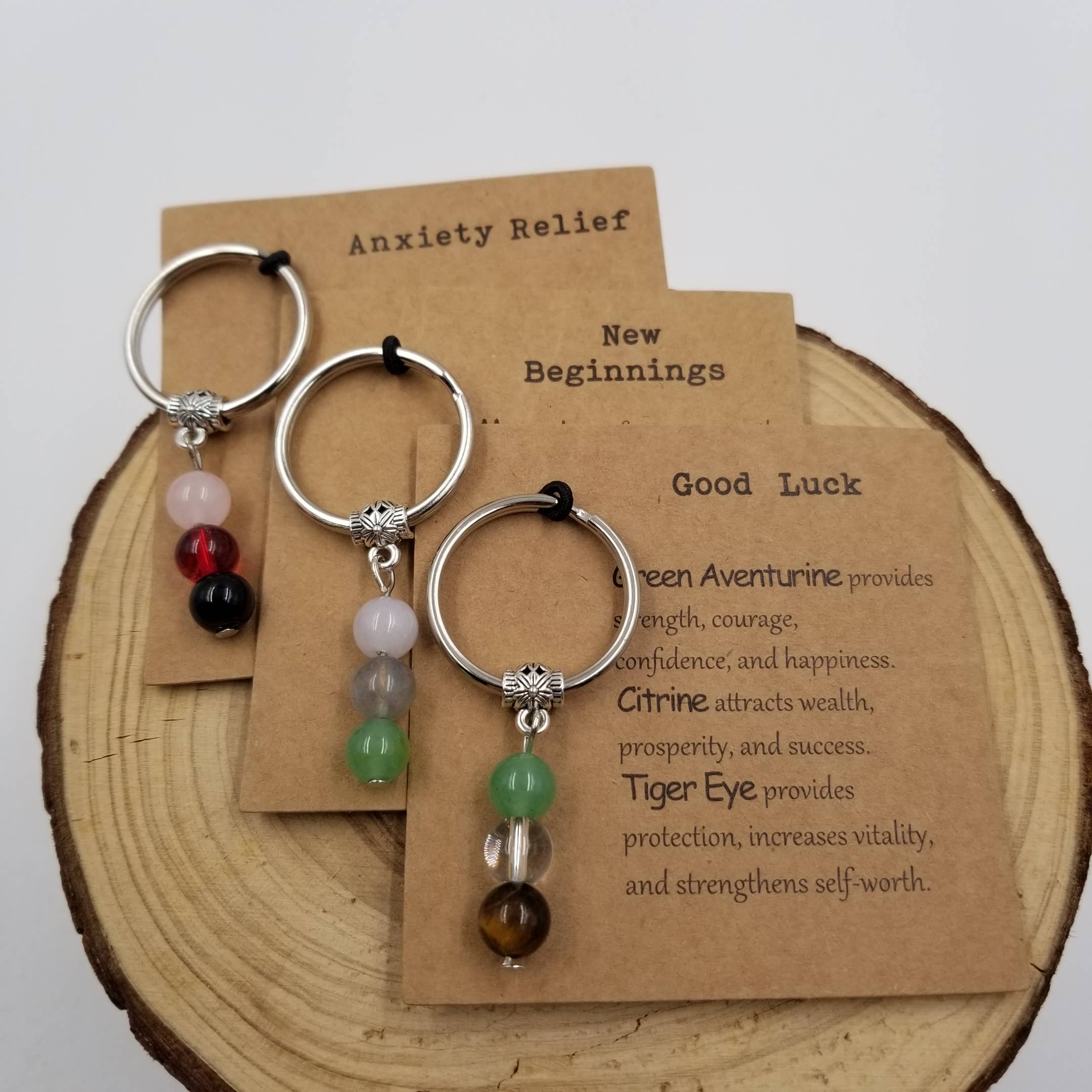Natural Stone Bead Lucky Chakra Keychain With Card