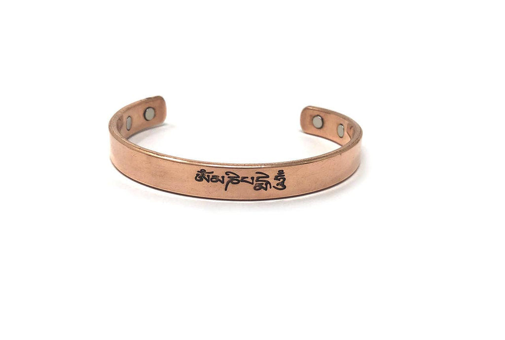 Copper Bracelet Magnetic, Om Mani Padme Hum Solid
