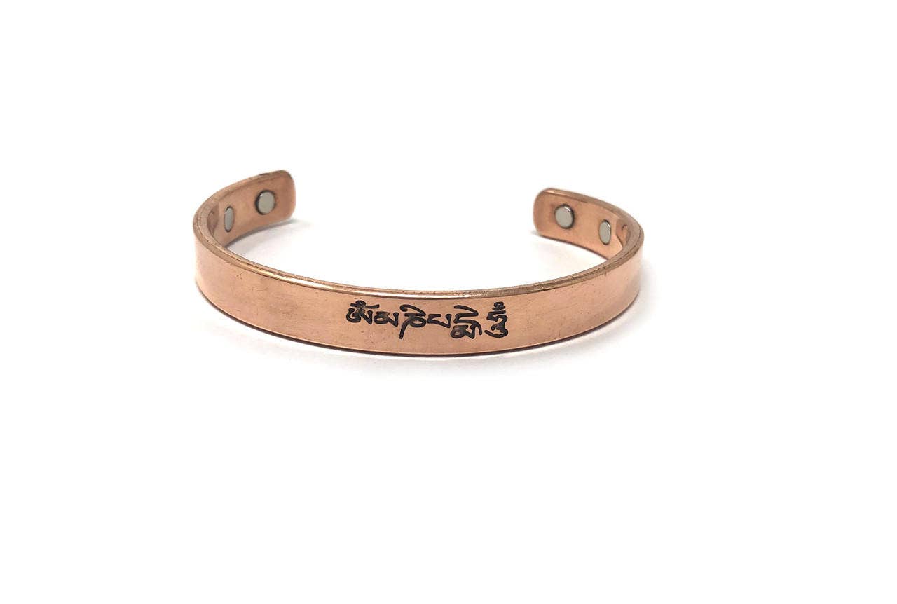Copper Bracelet Magnetic, Om Mani Padme Hum Solid