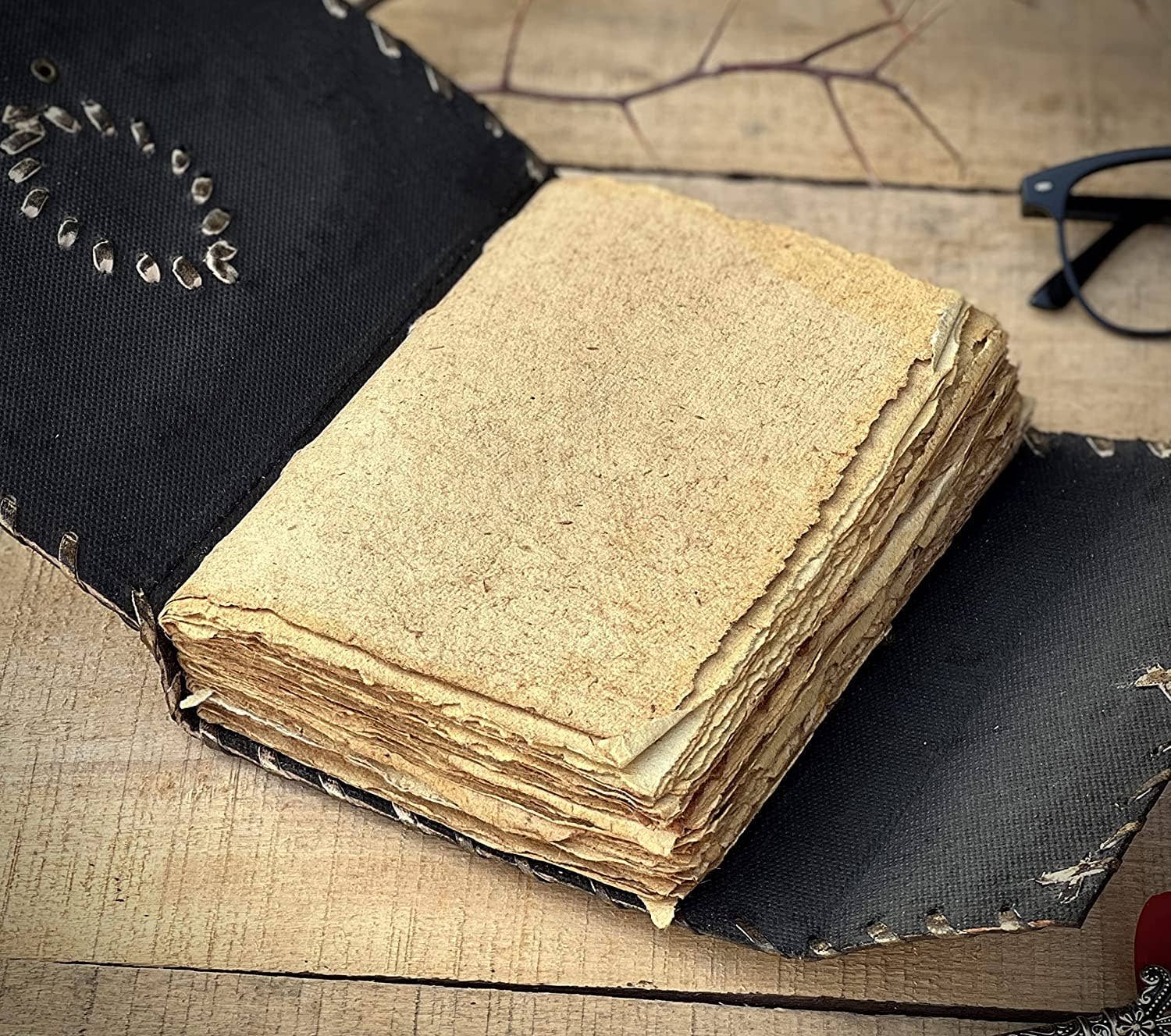 Hocus Pocus Book of Spells Leather Journal Deckle Edge Paper Grimoire Journal Third Eye Vintage Book of Shadows Seven Chakra Antique Spell Book Lock Clasp Notebook Witch