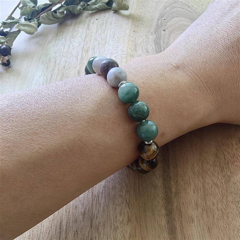 Tiger’s Eye and Green Jade Mala Bead Necklace