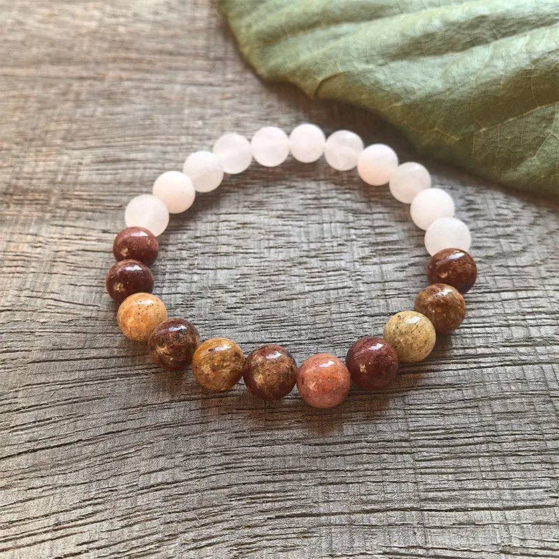 Red Jasper and Matte Rose Quartz Mala Bead Necklace