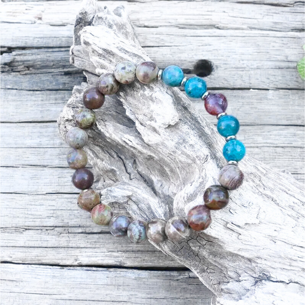Coffee Onyx Apatite and Amethyst Mala Necklace - Grounding and Positivity